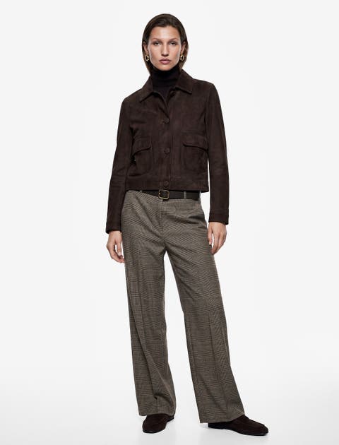 Straight Leg Plaid Trousers With Belt