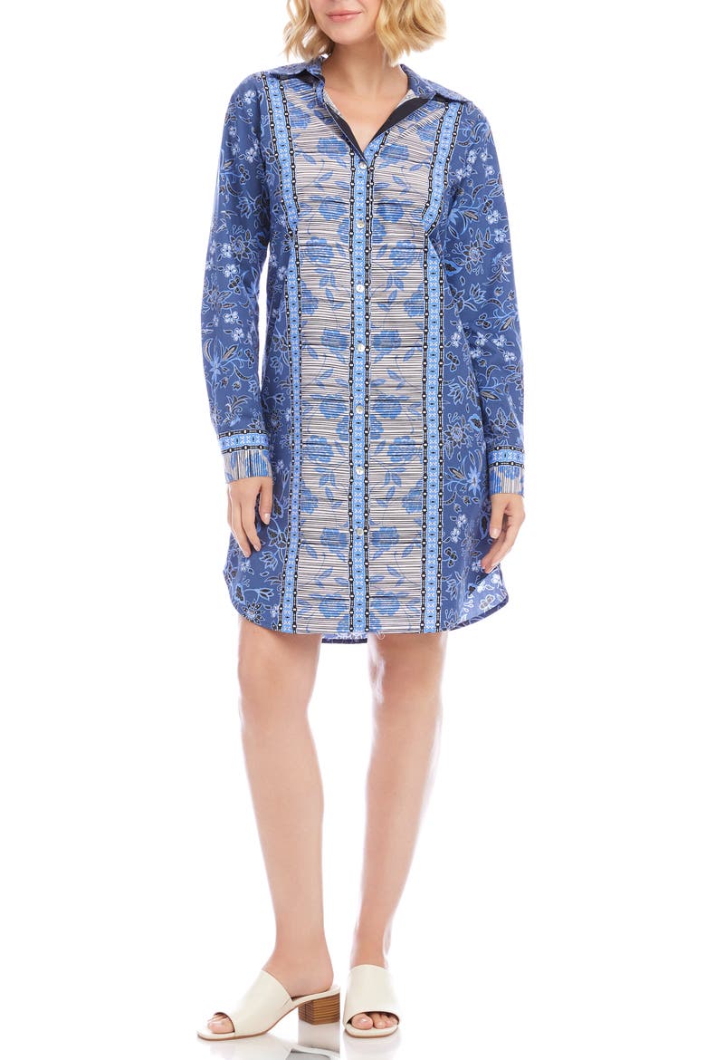 Floral Print Long Sleeve Shirtdress, Main, color, BLUE