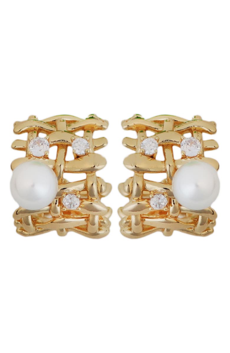 Panacea Crystal & Faux Pearl Hoop Earrings, Main, color, White