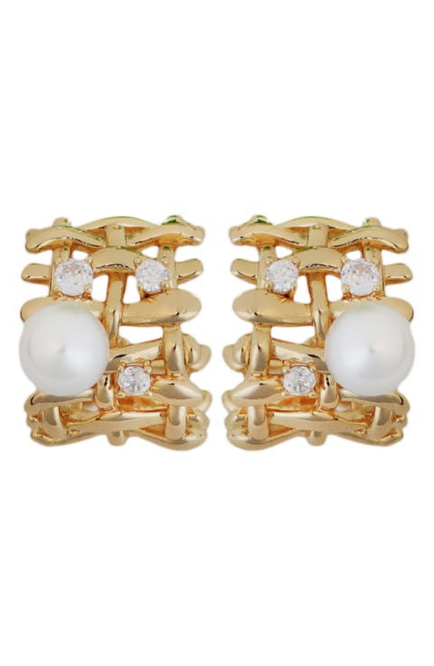 Crystal & Faux Pearl Hoop Earrings