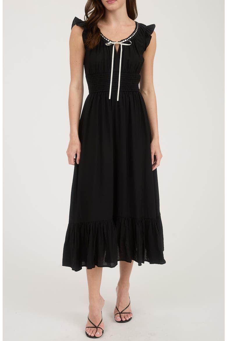 Smocked Waist Midi Dress, Main, color, BLACK