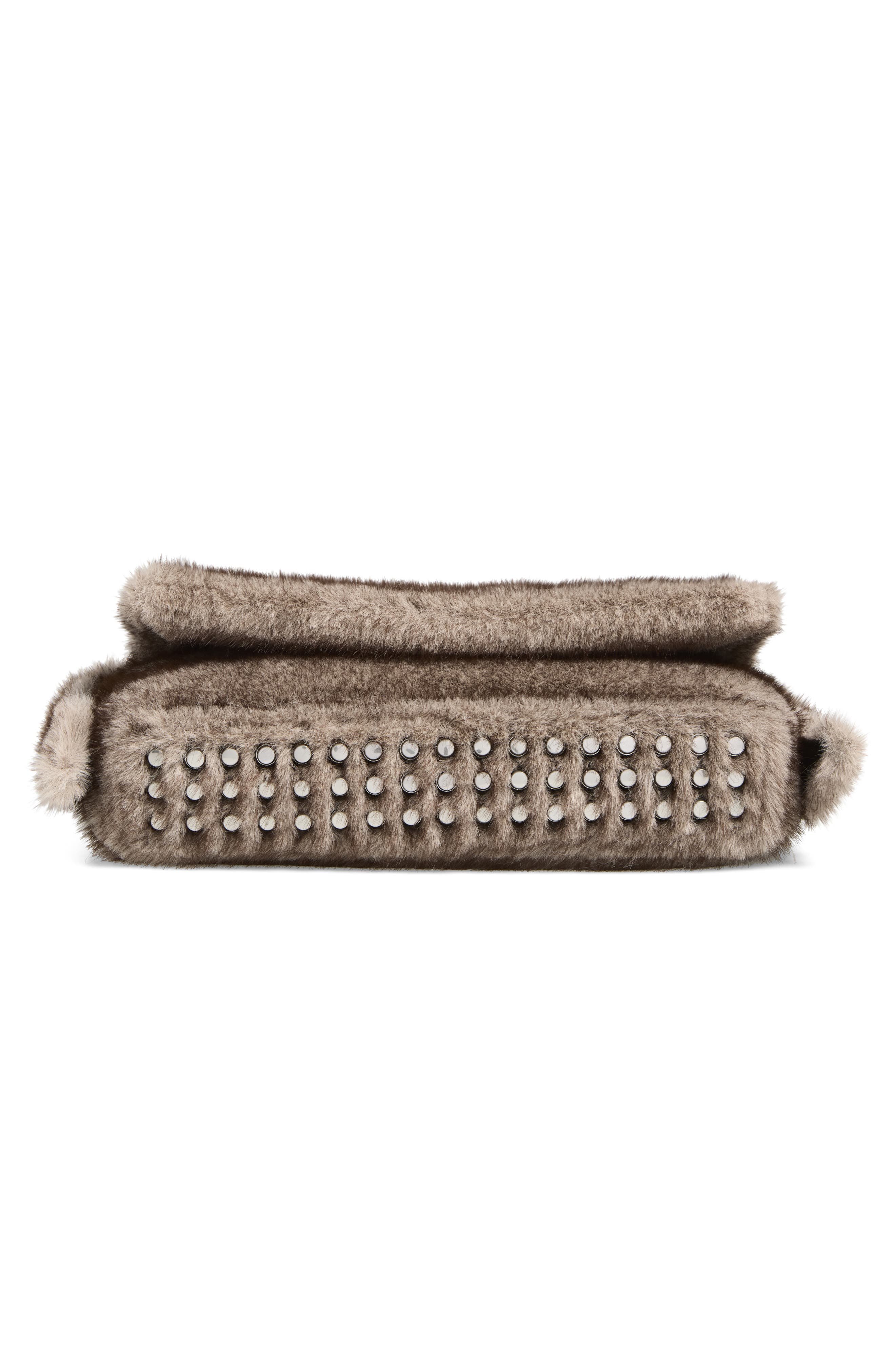Ricco Slim Faux Fur Flap Bag, Alternate, color, GREY