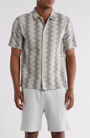 FLEECE FACTORY Zigzag Short Sleeve Button-Up Shirt