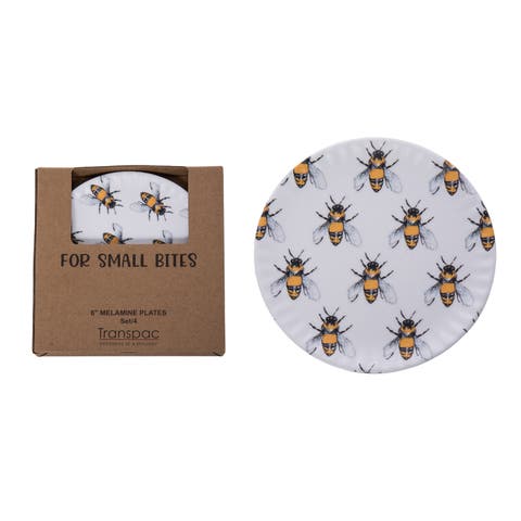 Melamine Bee Appetizer Plate Set of 4 Multicolored for Spring Serving and Entertaining