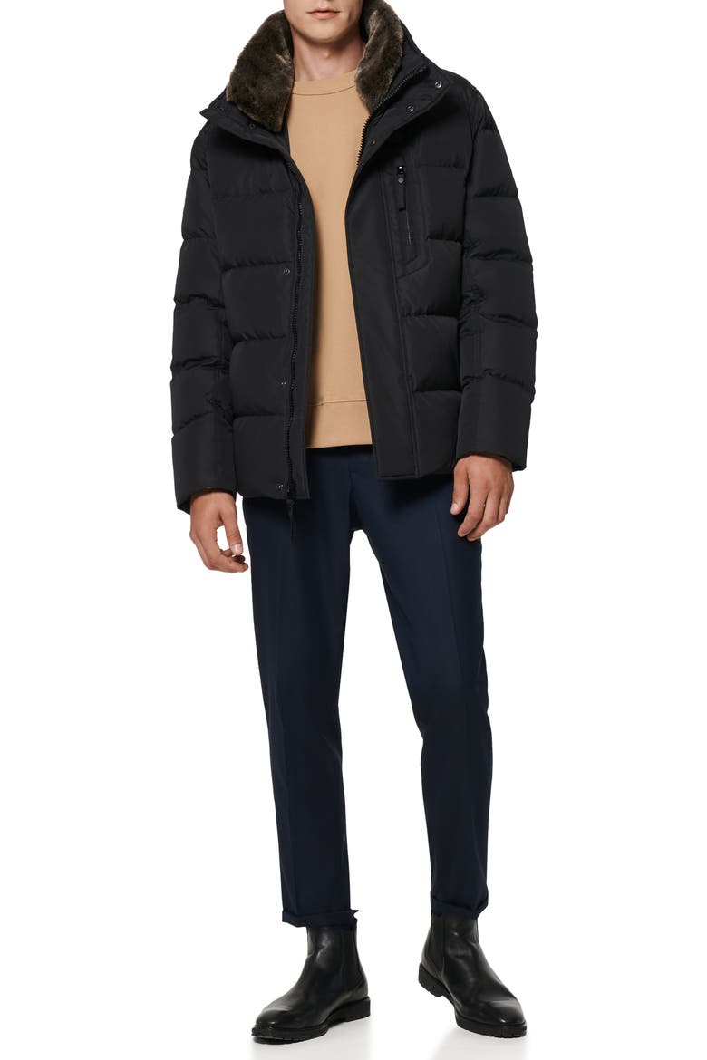 Horizon Down & Feather Coat with Faux Fur Collar, Alternate, color, BLACK