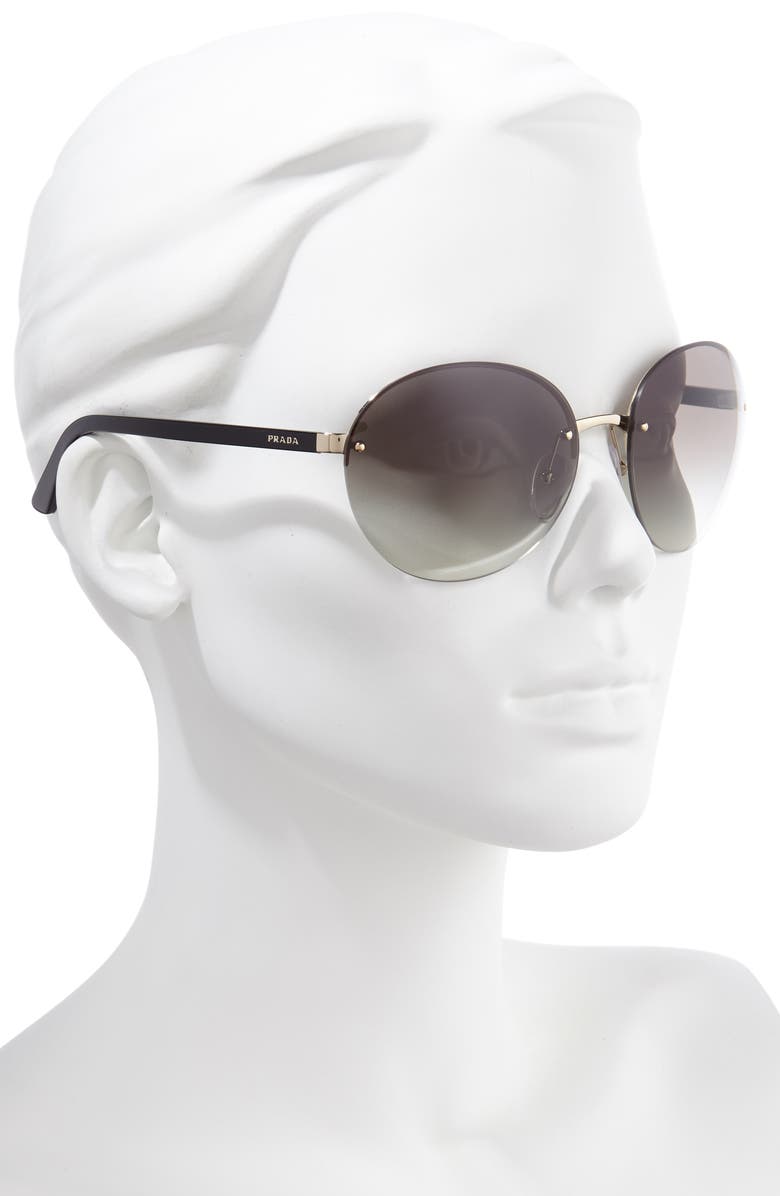Prada 61mm Rimless Round Sunglasses, Alternate, color, 