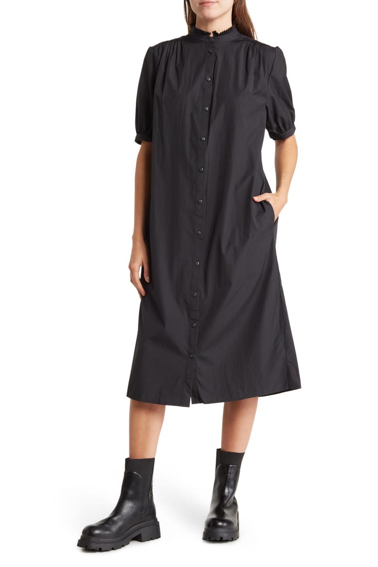 Jordan Cotton Midi Shirtdress, Main, color, BLACK