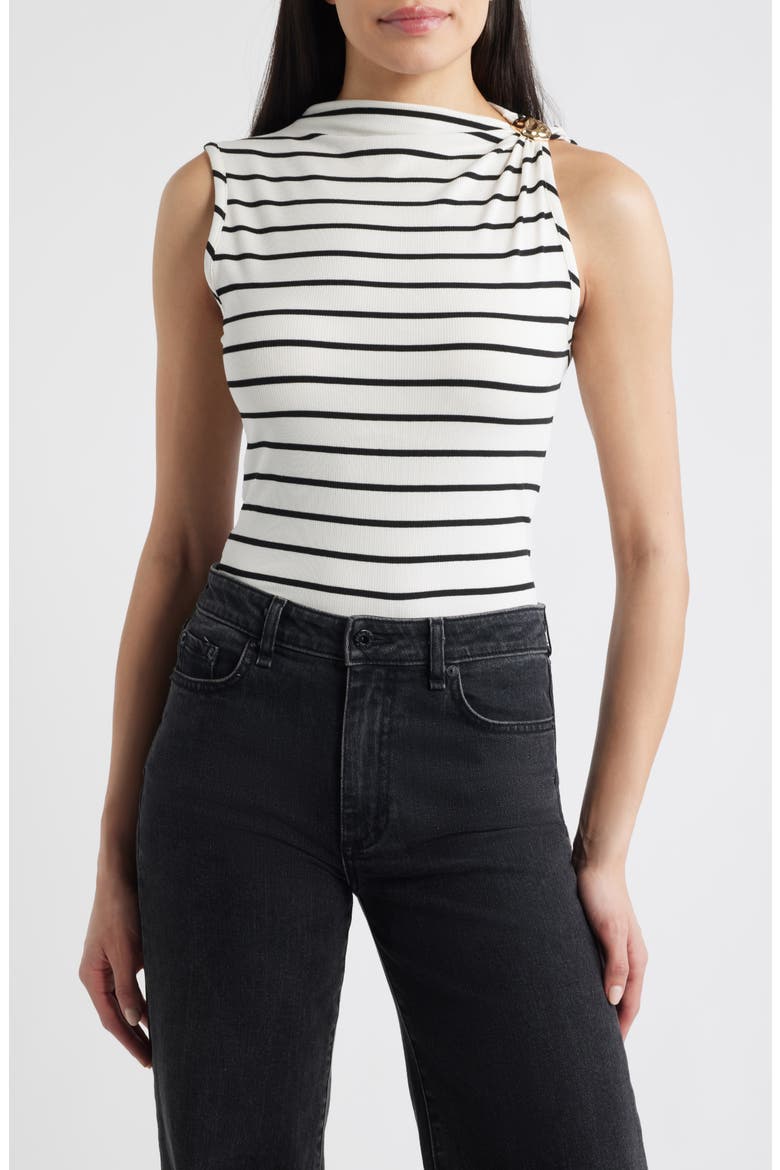 Stripe Side Twist Rib Top, Main, color, IVORY/ BLACK