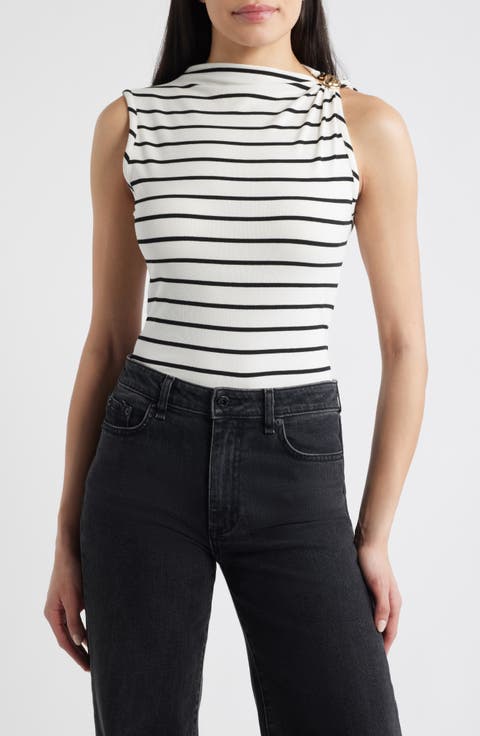 Stripe Side Twist Rib Top