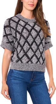 Halogen® Short Sleeve Diamond Stitch Sweater
