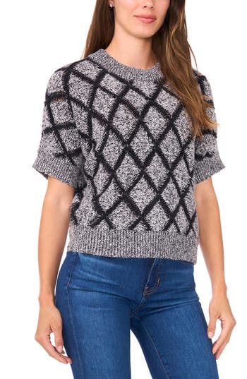Halogen ® Short Sleeve Diamond Stitch Sweater