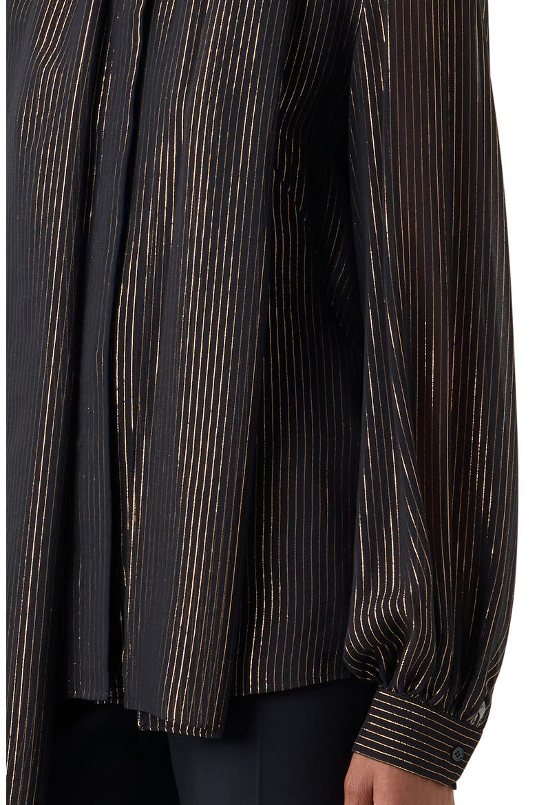 Metallic Stripe Silk Georgette Scarf Button-Up Shirt, Alternate, color, BLACK-GOLD