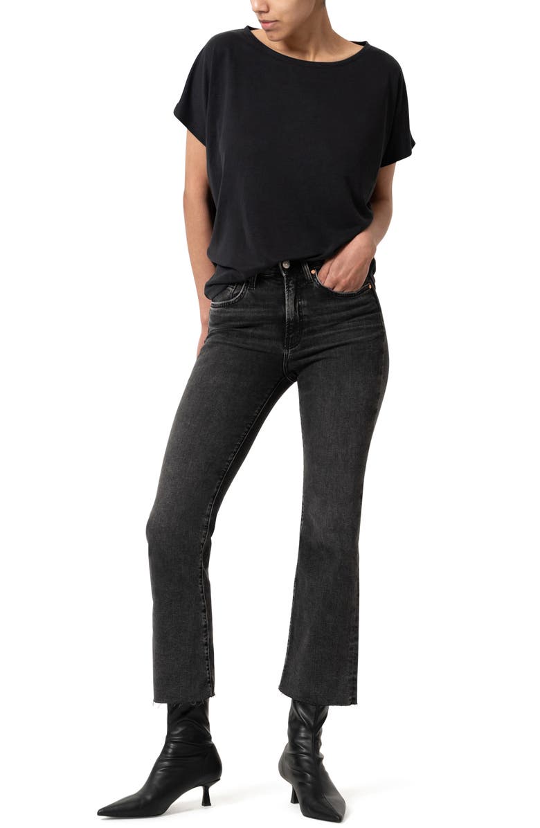 Mavi Jeans Anika Raw Hem High Waist Crop Flare Jeans, Alternate, color, Smoke Brushed Flex Blue