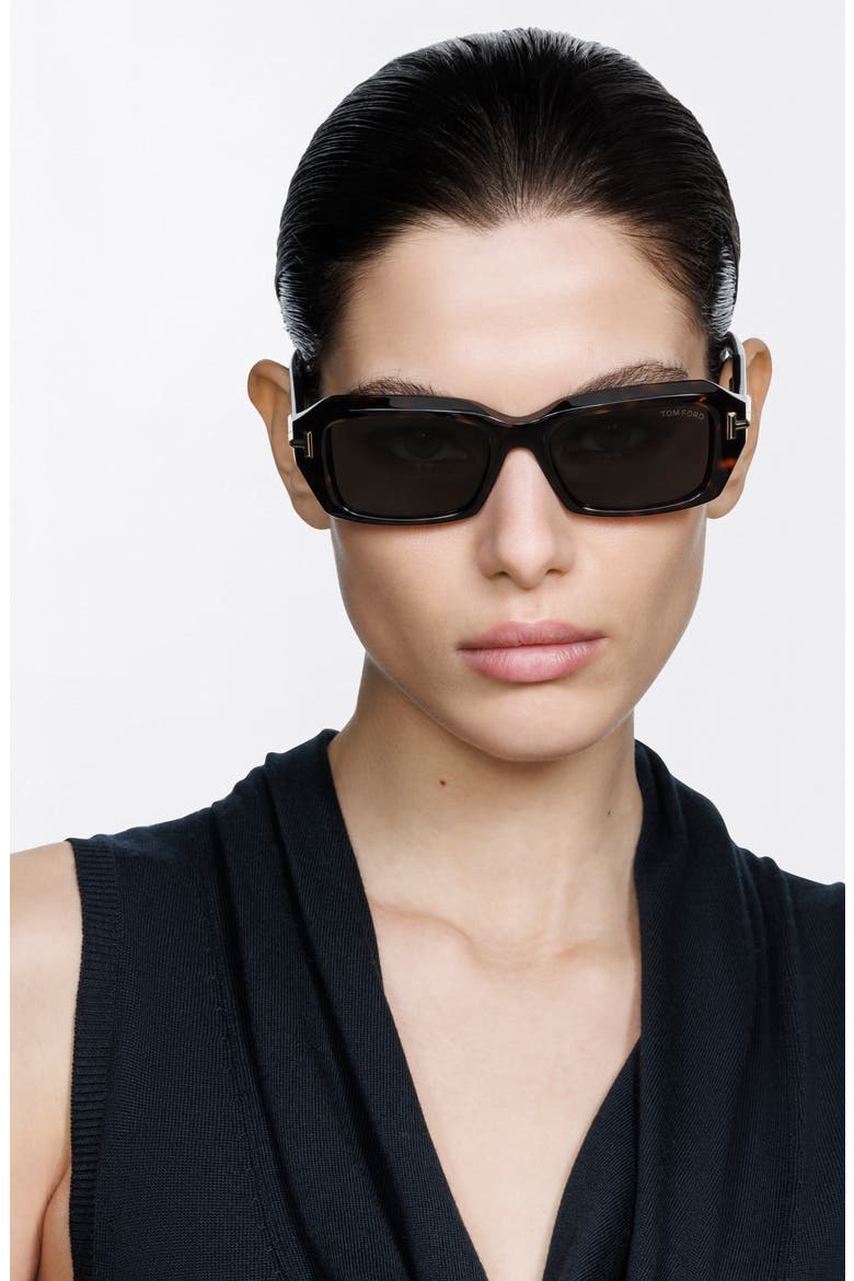 53mm Rectangular Sunglasses, Alternate, color, DARK HAVANA SHINY GOLD/ BROWN