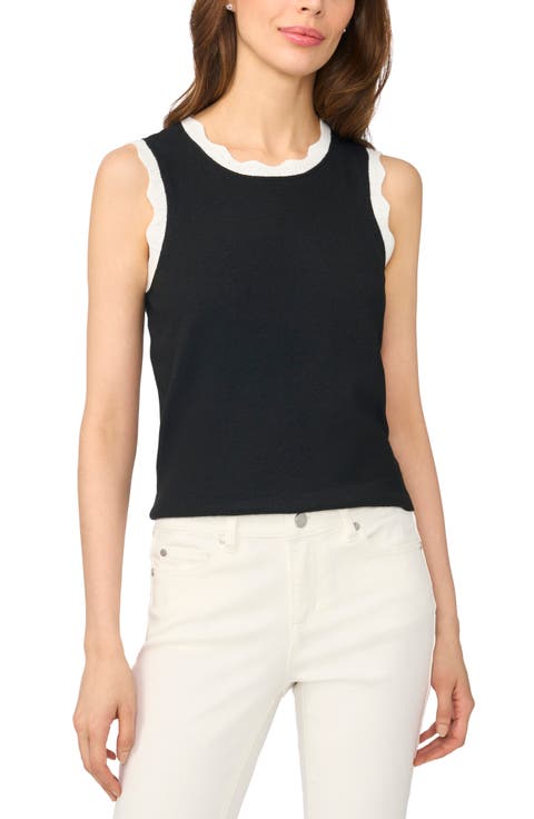 Scalloped Trim Sleeveless Sweater