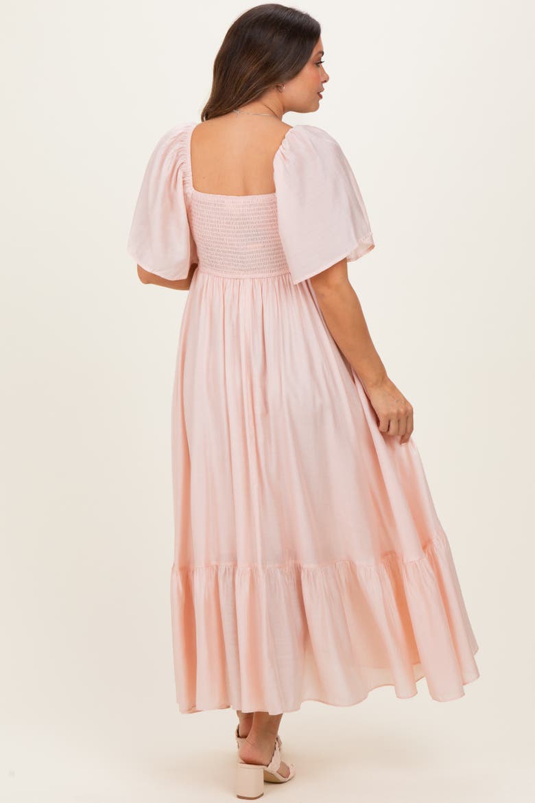 Flutter Sleeve Ruffle Hem Midi Dress, Alternate, color, Light Pink