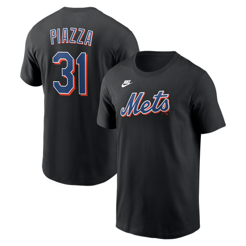 Men's Nike Mike Piazza Black New York Mets Cooperstown Collection Name & Number T-Shirt