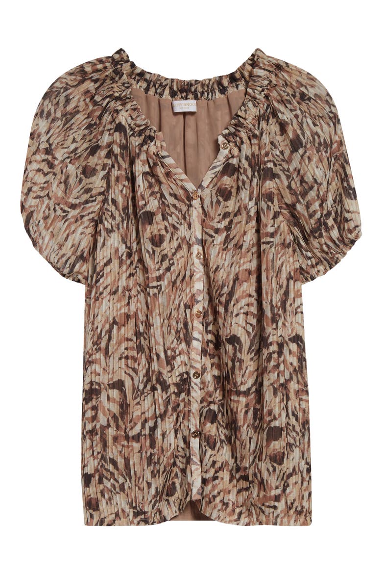 Soraya Pleated Puff Sleeve Top, Alternate, color, BAJA BROWN TULUM