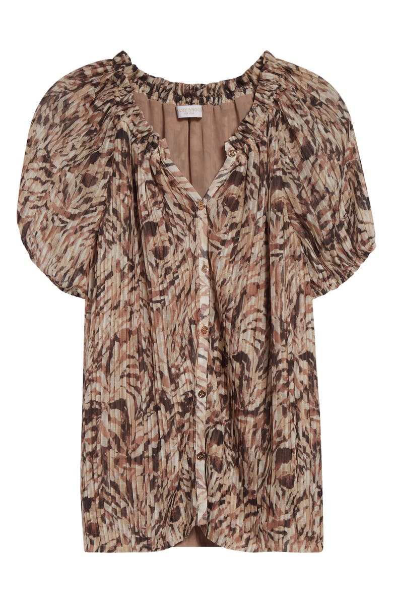 Ramy Brook Soraya Pleated Puff Sleeve Top, Alternate, color, Baja Brown Tulum