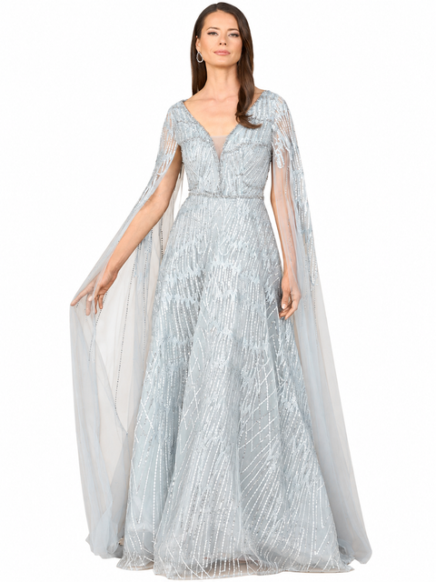 Embellished Gown with Cape Sleeves