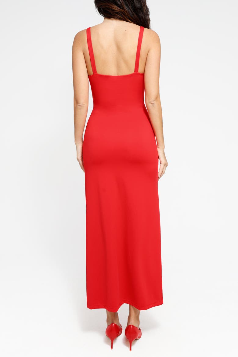 Snatched Ruched Side Slit Midi Shapewear Party Dress, Alternate, color, Classic Red