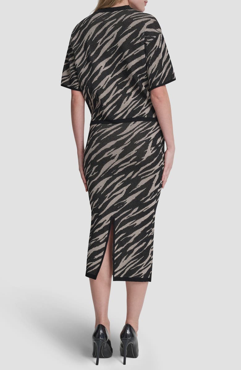 DKNY Animal Pattern Openwork Jacquard Short Sleeve Sweater, Alternate, color, Concrete Animal