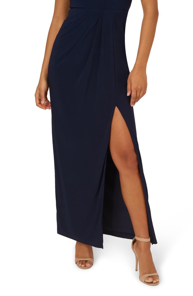 Adrianna Papell Sequin & Bead Yoke Jersey Column Gown, Alternate, color, 