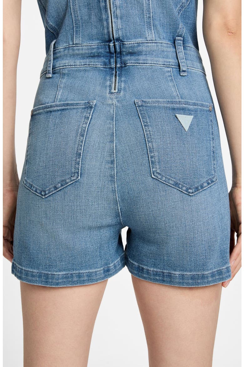 Sunni Sleeveless Stretch Denim Romper, Alternate, color, DREAM BLU