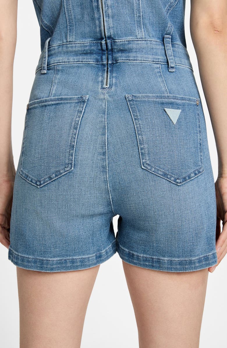 GUESS Sunni Sleeveless Stretch Denim Romper, Alternate, color, Dream Blu