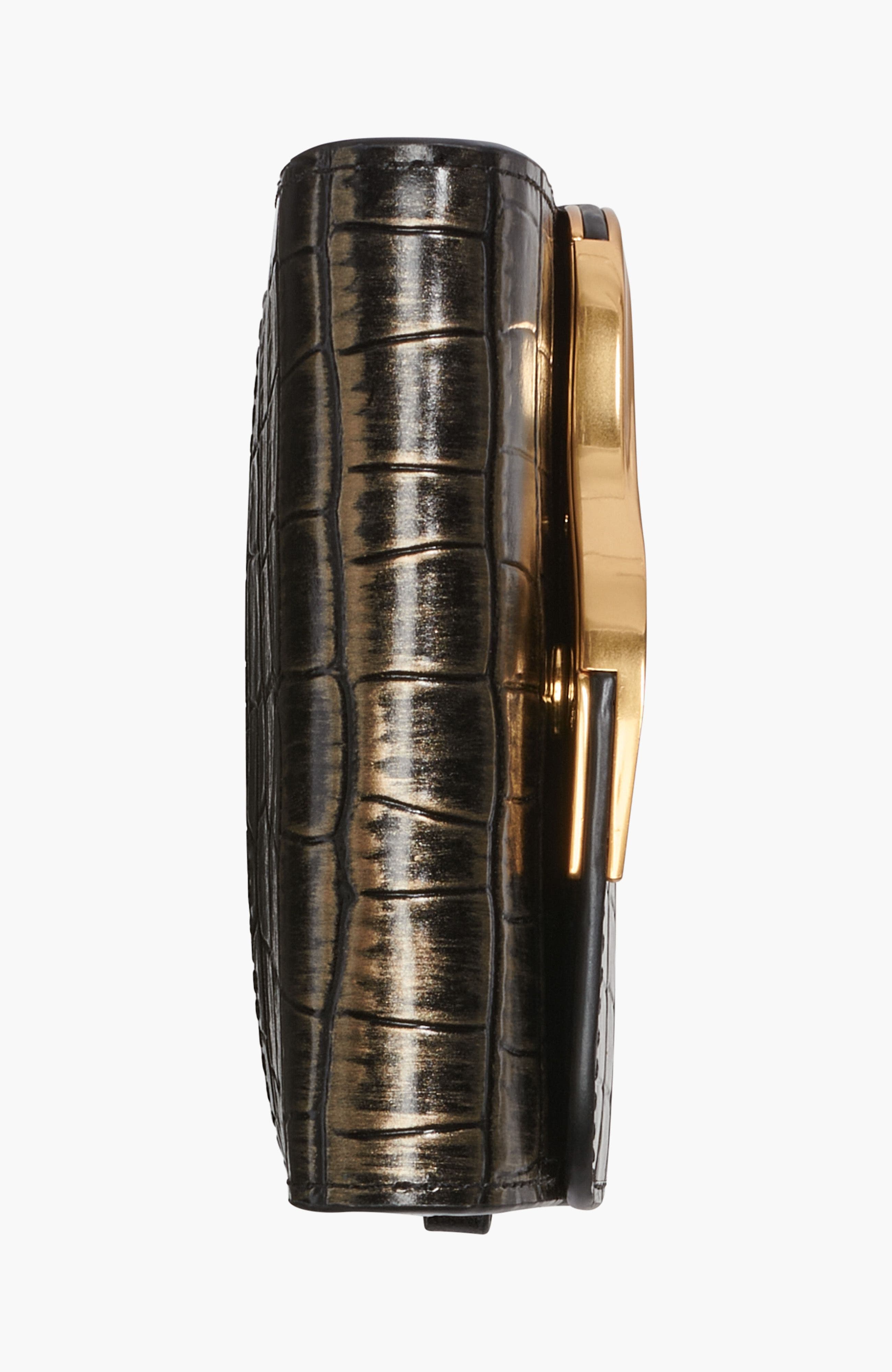 Donna Karan New York Malverne Metallic Croco Wallet On String, Alternate, color, Black/Gold