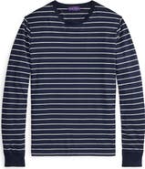 Ralph Lauren Purple Label Luxury Lisle Stripe Long Sleeve Cotton T-Shirt