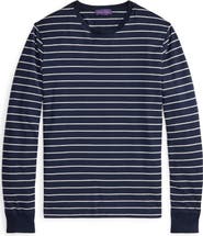 Ralph Lauren Purple Label Luxury Lisle Stripe Long Sleeve Cotton T-Shirt