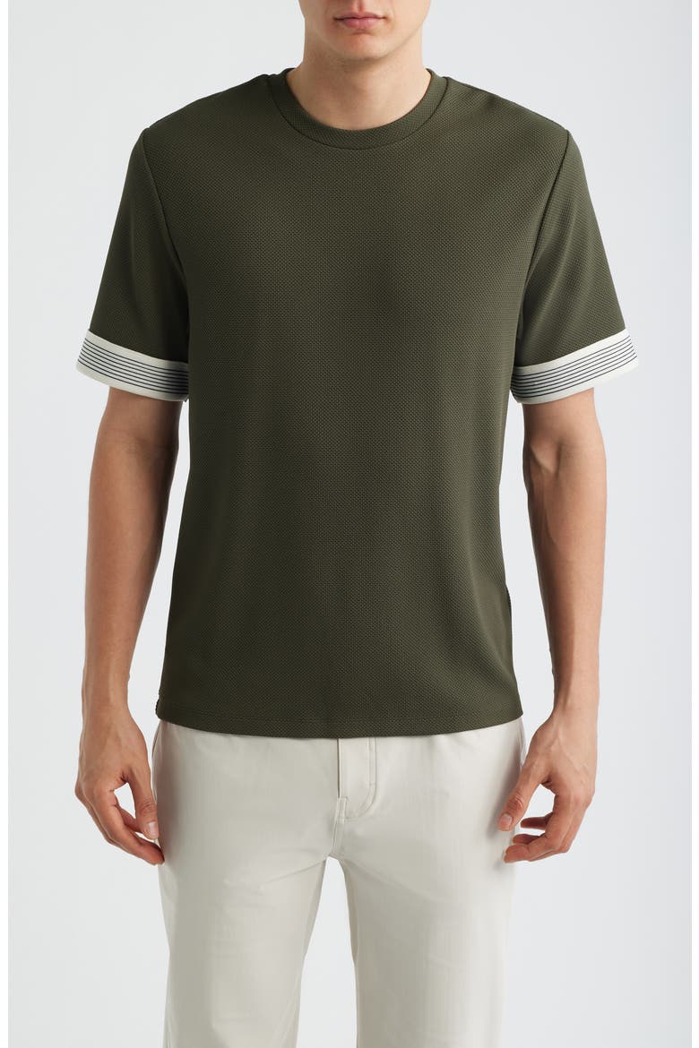 Aries Textured Contrast Cuff T-Shirt, Main, color, DARK FOREST GREEN