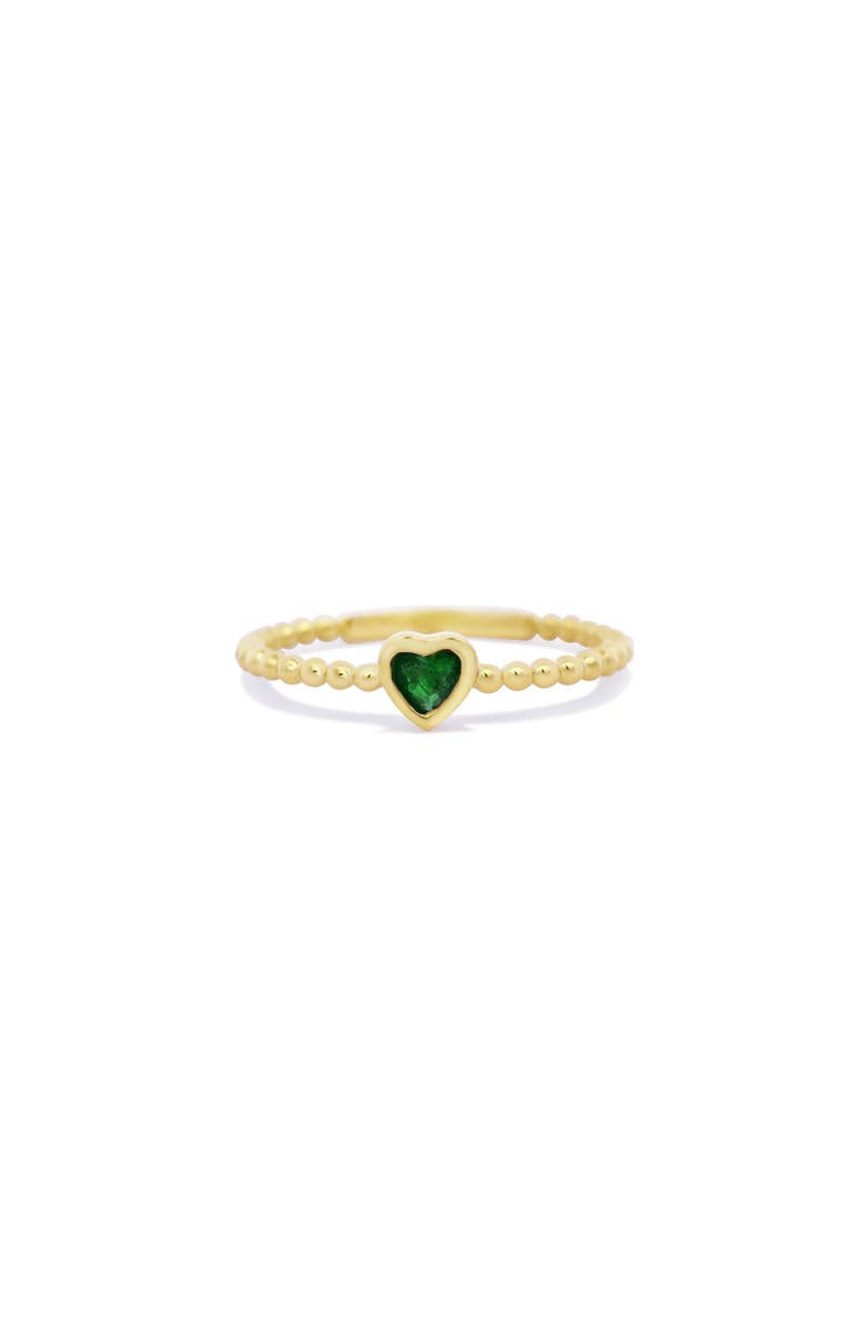 The Lovery Fine Jewelry Emerald Bezel Heart Ring, Main, color, Emerald