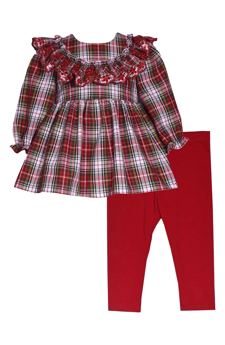 Bonnie Jean Kids' Plaid Embroidered Tunic & Leggings Set, Main, color, Red