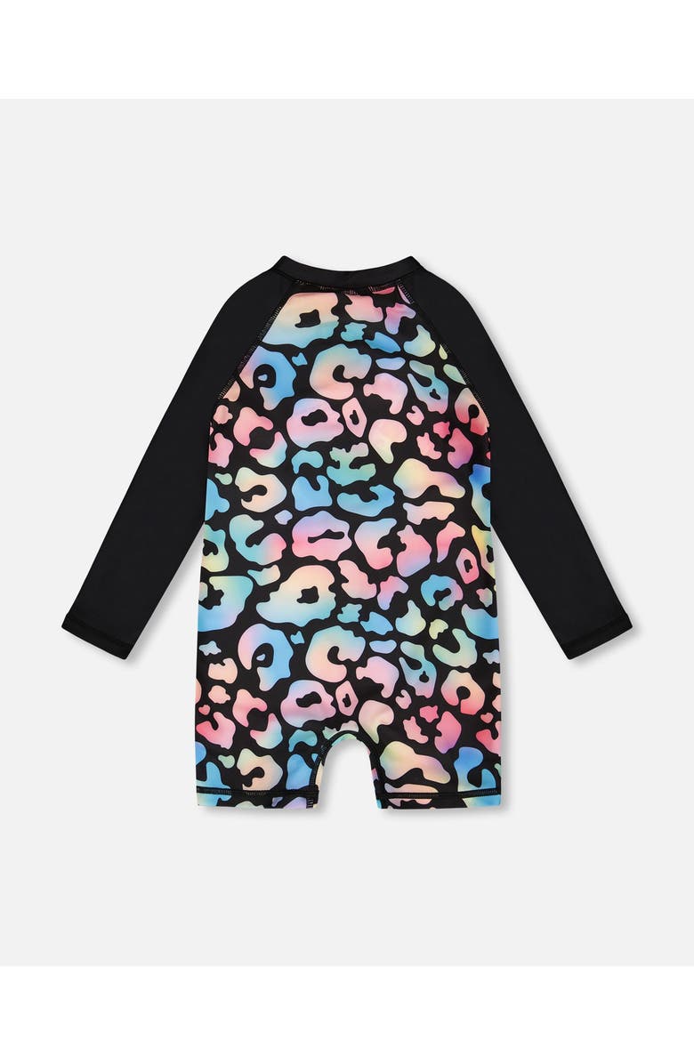 Deux par Deux One-Piece Long Sleeve Leopard Rashguard, Alternate, color, Black Leopard Print