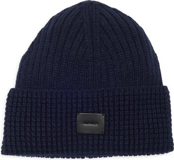 Dark Blue Knit Beanie by All Saints ALL SAINTS AllSaints merino wool fisherman beanie in black  main image 2