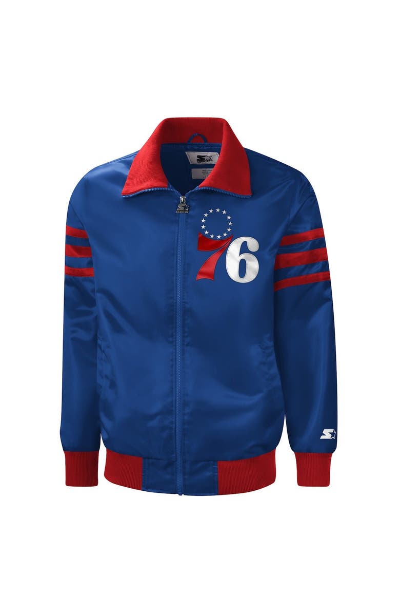 STARTER Men's Starter Royal Philadelphia 76ers The Captain II Full-Zip Varsity Jacket, Alternate, color, 