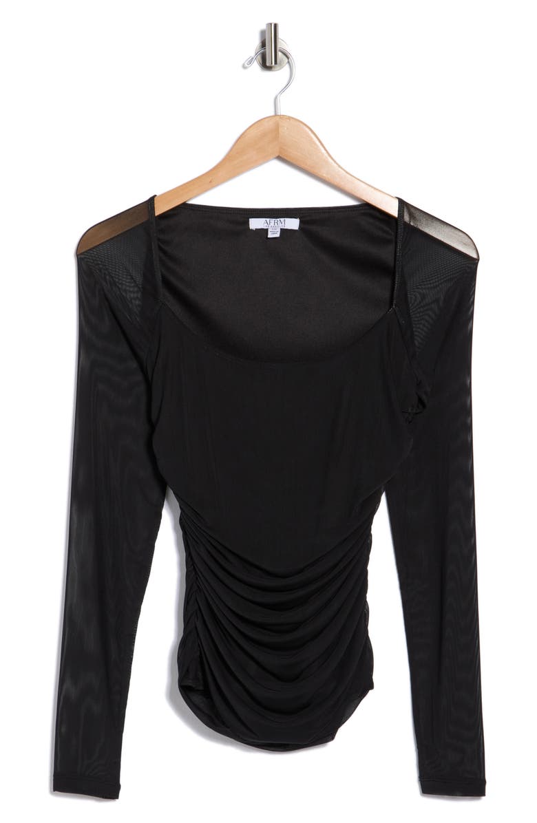 AFRM LOS ANGELES Archie Ruched Long Sleeve Top, Main, color, Noir