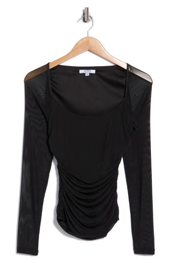 Afrm Los Angeles Archie Ruched Long Sleeve Top In Black