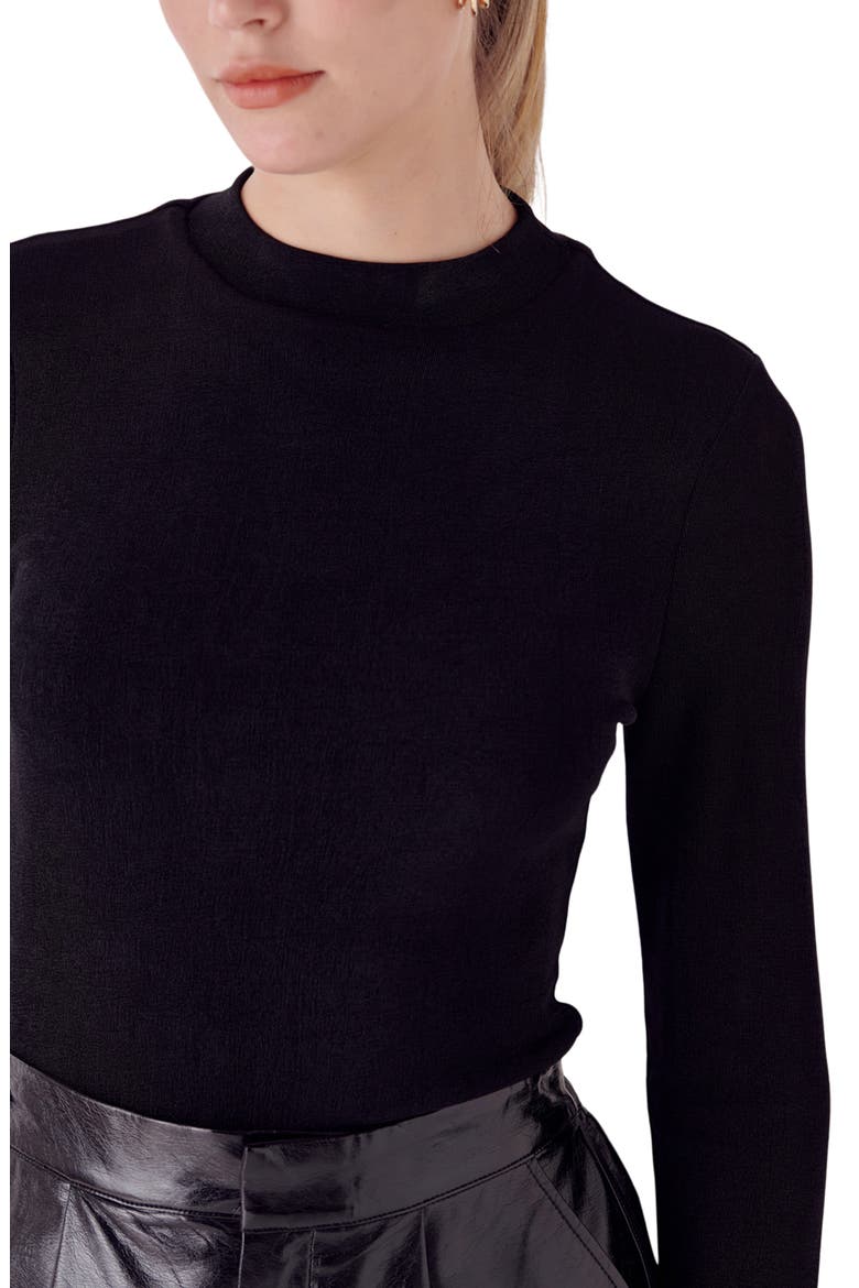 Sheen Stretch Mock Neck Top, Alternate, color, BLACK