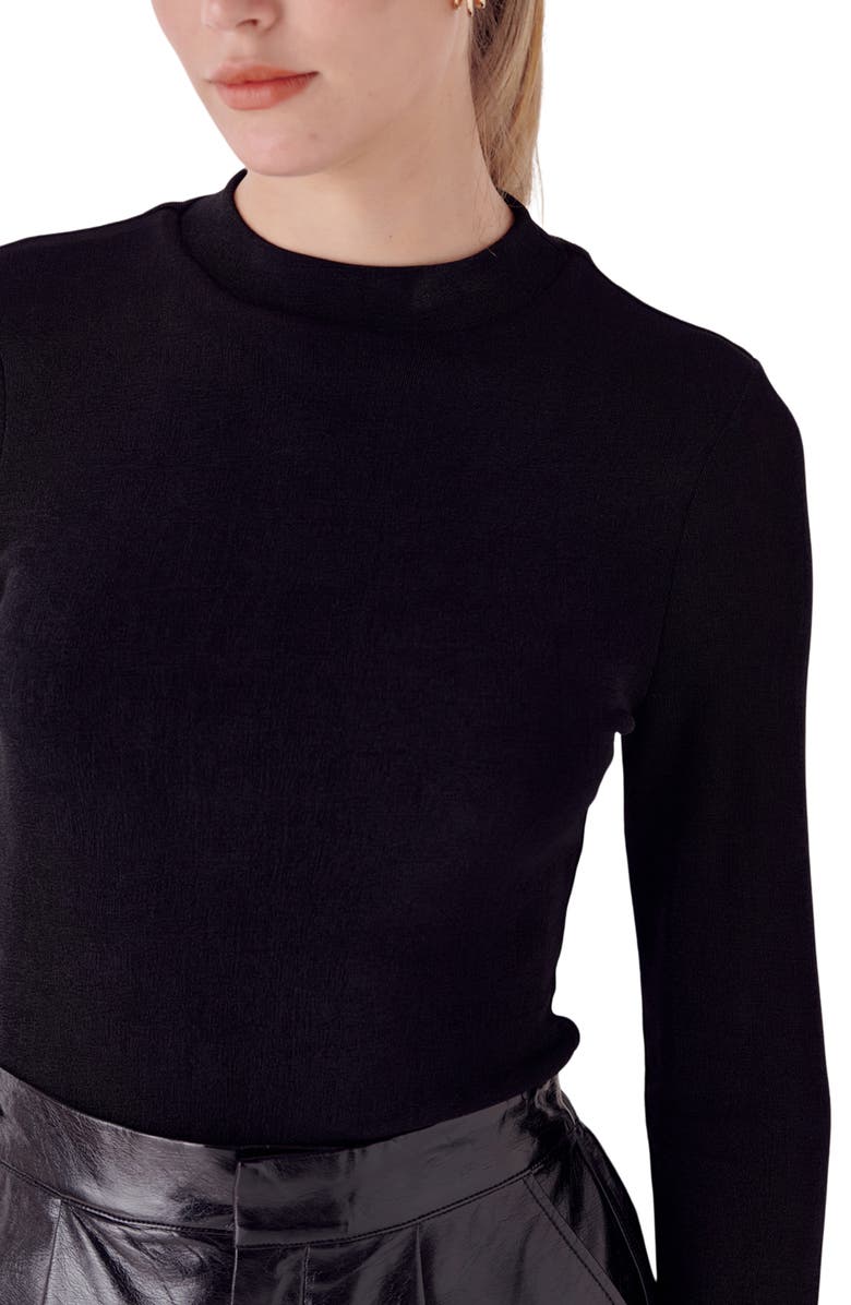 Endless Rose Sheen Stretch Mock Neck Top, Alternate, color, Black