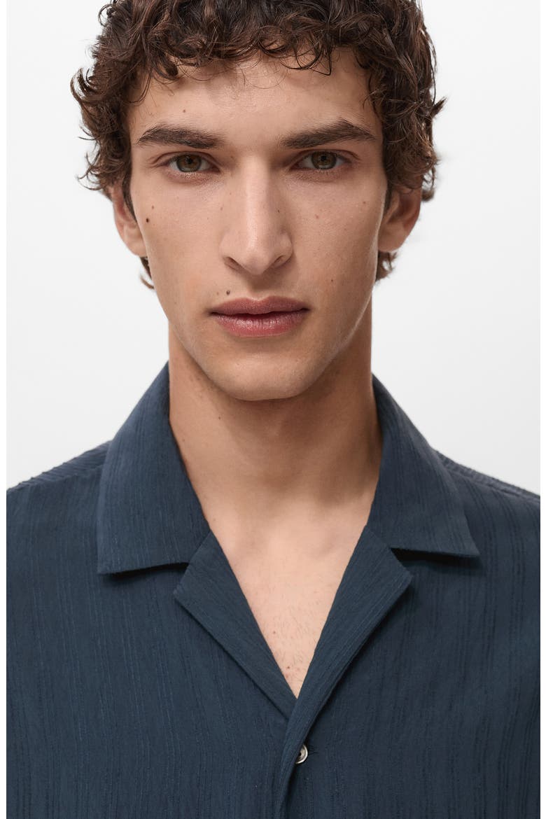 Stripe Embroidered Camp Shirt, Alternate, color, NAVY