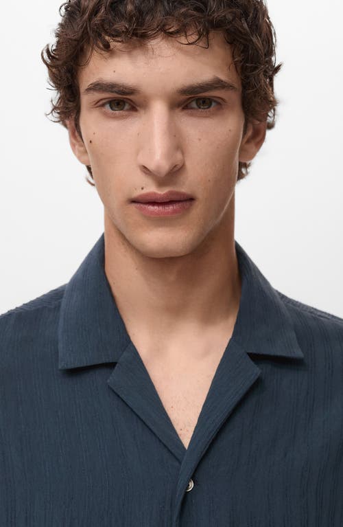 Mango Stripe Embroidered Camp Shirt In Blue