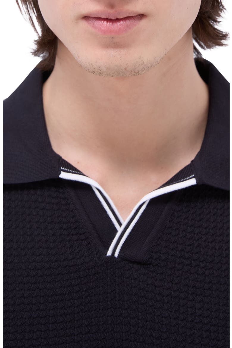 Tipped Johnny Collar Short Sleeve Sweater, Alternate, color, BLACK