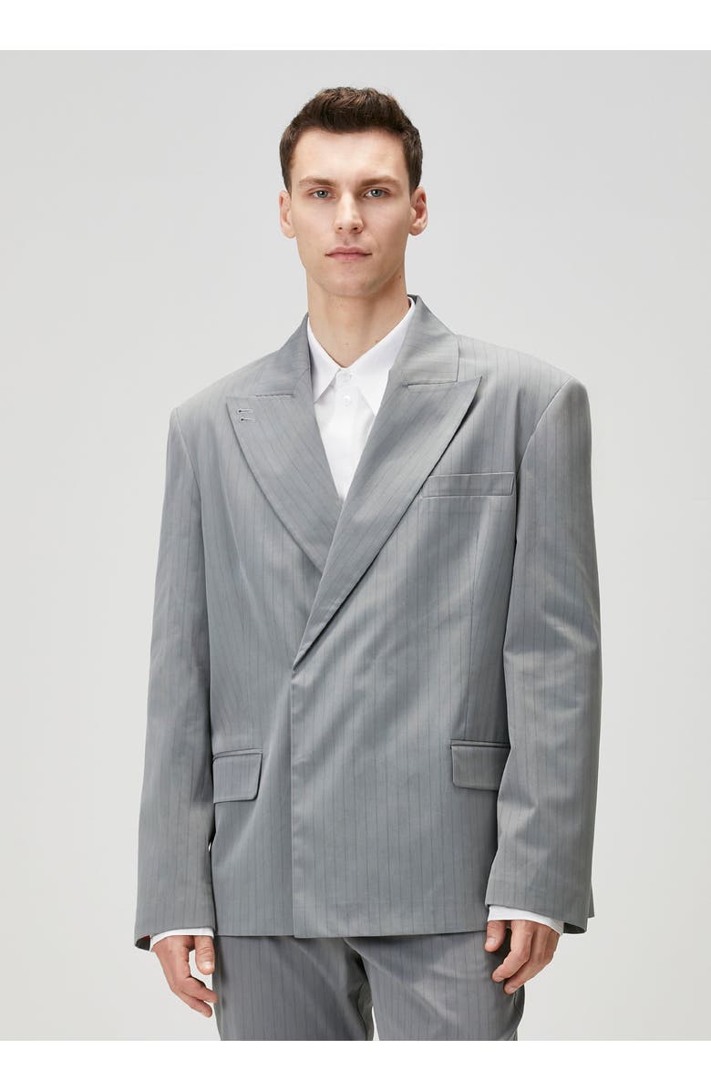 PCFG Cotton Blend Striped Woven Blazer Jacket, Alternate, color, Grey