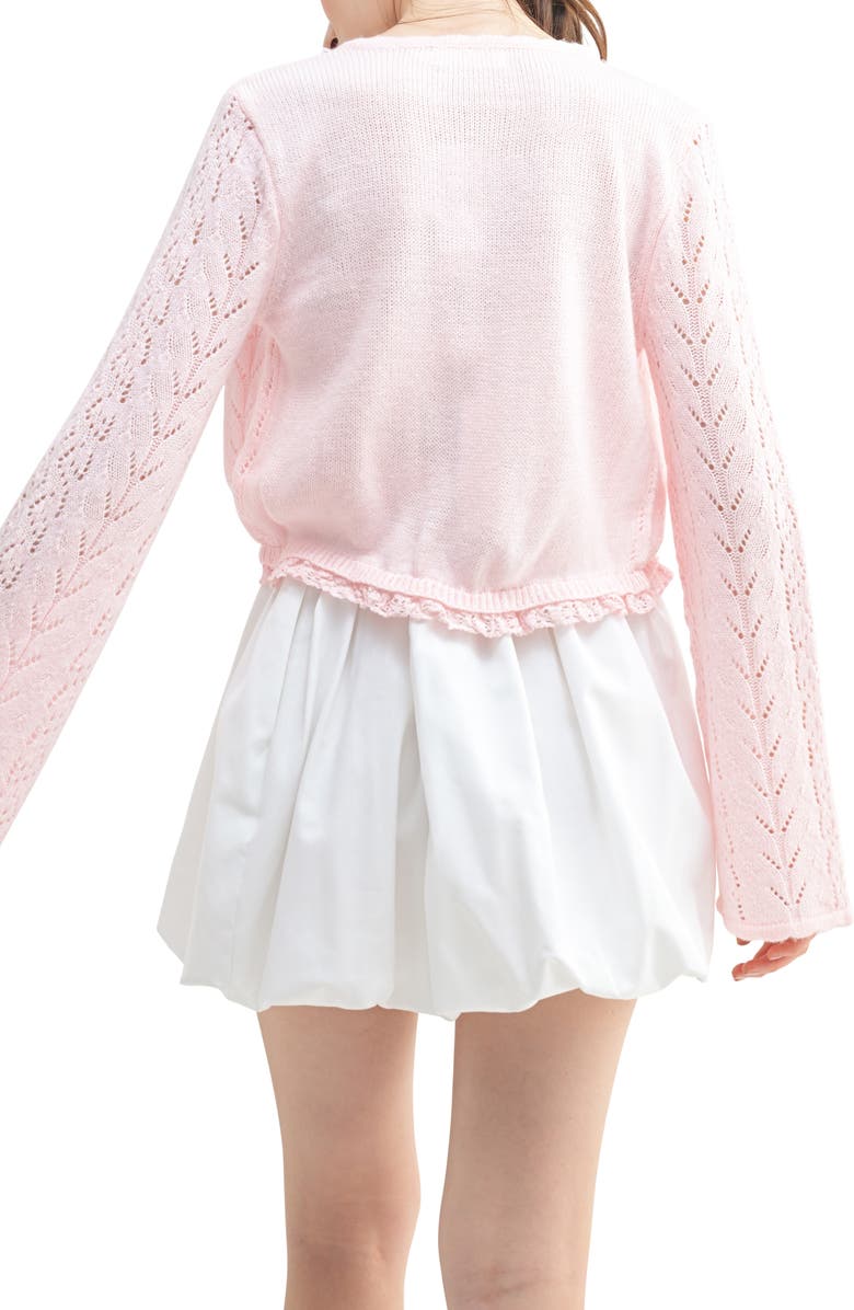 All in Favor Lace Detail Tie Front Cardigan, Alternate, color, Light Pink