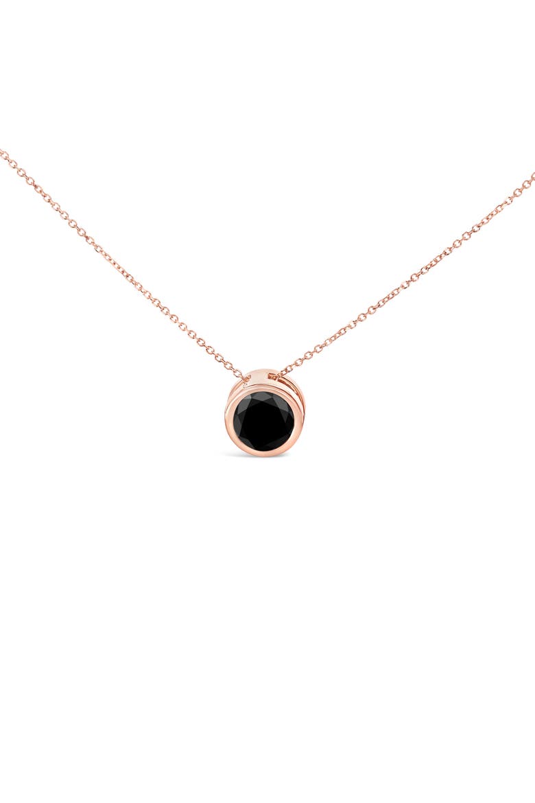 14K Rose Gold 7.0 Cttw Bezel-Set Black Round Diamond Solitaire Pendant Necklace, Main, color, Pink