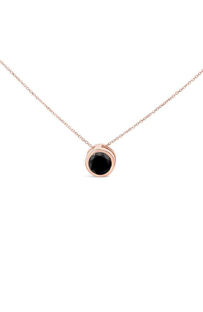 Haus of Brilliance 14K Rose Gold 7.0 Cttw Bezel-Set Black Round Diamond Solitaire Pendant Necklace, Main, color, Pink