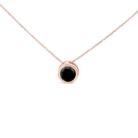 14K Rose Gold 7.0 Cttw Bezel-Set Black Round Diamond Solitaire Pendant Necklace
